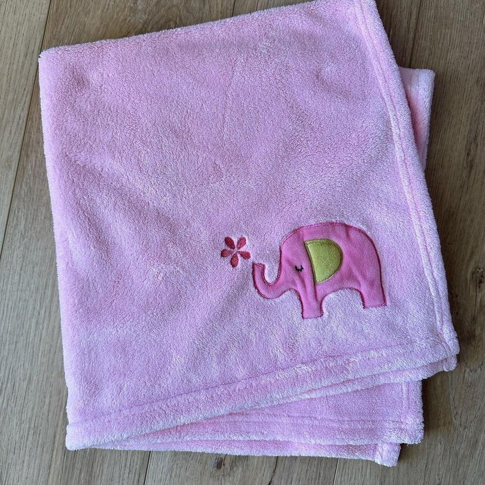 Circo Pink Elephant Flower Baby Blanket Lovey Snuggle Cozy Fleece VTG 27x29